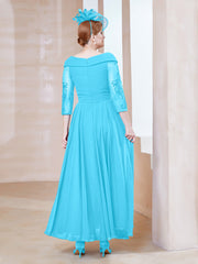 Robe en Dentelle et Mousseline Longueur au Sol à Col en V Piscine