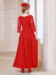 Robe en Dentelle et Mousseline Longueur au Sol à Col en V Rouge