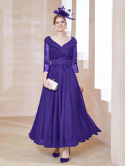 Robe en Dentelle et Mousseline Longueur au Sol à Col en V Régence Grande Taille