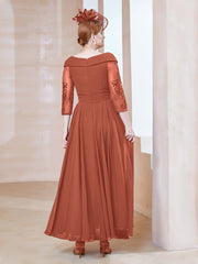 Robe en Dentelle et Mousseline Longueur au Sol à Col en V Rouille