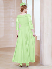 Robe en Dentelle et Mousseline Longueur au Sol à Col en V Sauge Grande Taille