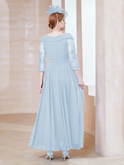 Robe en Dentelle et Mousseline Longueur au Sol à Col en V Bleu Ciel Grande Taille