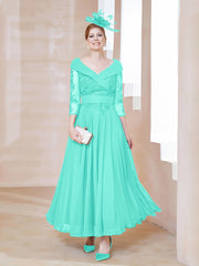 Robe en Dentelle et Mousseline Longueur au Sol à Col en V Spa Grande Taille