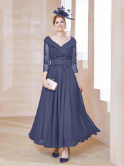 Robe en Dentelle et Mousseline Longueur au Sol à Col en V Orageux Grande Taille