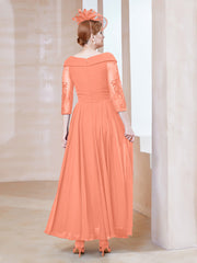 Robe en Dentelle et Mousseline Longueur au Sol à Col en V Crépuscule