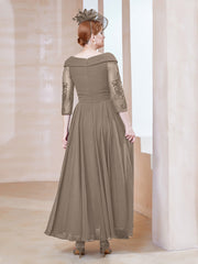 Robe en Dentelle et Mousseline Longueur au Sol à Col en V Taupe Grande Taille