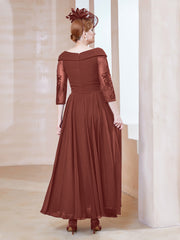 Robe en Dentelle et Mousseline Longueur au Sol à Col en V Terracotta Grande Taille
