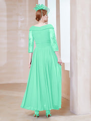 Robe en Dentelle et Mousseline Longueur au Sol à Col en V Turquoise Grande Taille