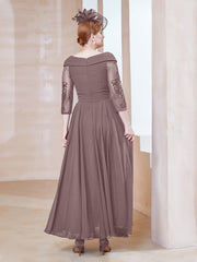 Robe en Dentelle et Mousseline Longueur au Sol à Col en V Vintage Mauve Grande Taille