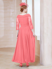 Robe en Dentelle et Mousseline Longueur au Sol à Col en V Pastèque Grande Taille