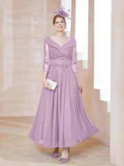 Robe en Dentelle et Mousseline Longueur au Sol à Col en V Glycine