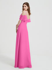 Spaghetti Bretelles Col En V Mousseline Robes Longues Azalée