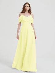 Spaghetti Bretelles Col En V Mousseline Robes Longues Jonquille