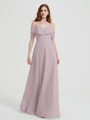 Spaghetti Bretelles Col En V Mousseline Robes Longues Dusk