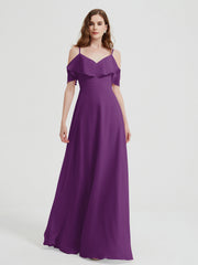Spaghetti Bretelles Col En V Mousseline Robes Longues Raisin