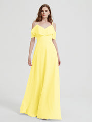 Spaghetti Bretelles Col En V Mousseline Robes Longues Citron