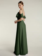 Spaghetti Bretelles Col En V Mousseline Robes Longues Olive Verte Grande Taille