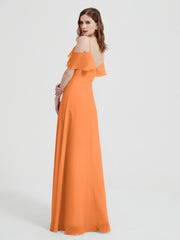 Spaghetti Bretelles Col En V Mousseline Robes Longues Orange