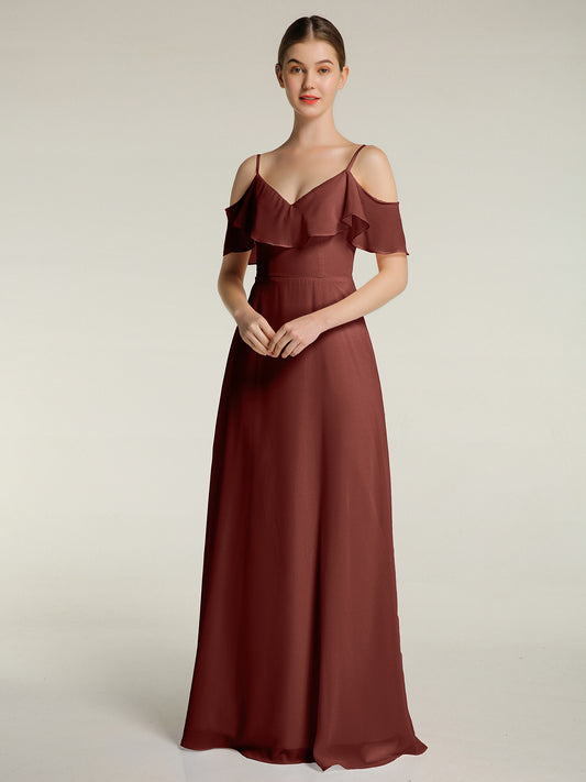 Spaghetti Bretelles Col En V Mousseline Robes Longues terracotta
