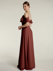 Spaghetti Bretelles Col En V Mousseline Robes Longues terracotta Grande Taille