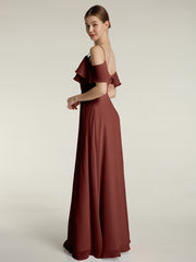 Spaghetti Bretelles Col En V Mousseline Robes Longues terracotta