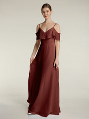 Spaghetti Bretelles Col En V Mousseline Robes Longues terracotta Grande Taille