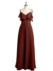 Spaghetti Bretelles Col En V Mousseline Robes Longues terracotta Grande Taille