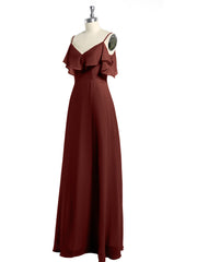 Spaghetti Bretelles Col En V Mousseline Robes Longues terracotta