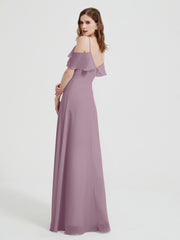 Spaghetti Bretelles Col En V Mousseline Robes Longues Vintage Mauve