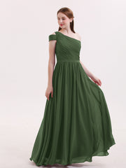 Une Epaule Robe Demoiselle d'honneur avec Ceinture Olive Verte Grande Taille
