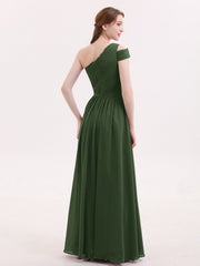 Une Epaule Robe Demoiselle d'honneur avec Ceinture Olive Verte Grande Taille
