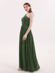 Une Epaule Robe Demoiselle d'honneur avec Ceinture Olive Verte Grande Taille