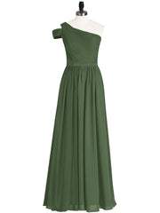 Une Epaule Robe Demoiselle d'honneur avec Ceinture Olive Verte Grande Taille
