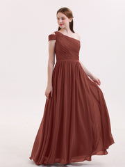 Une Epaule Robe Demoiselle d'honneur avec Ceinture terracotta Grande Taille