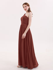 Une Epaule Robe Demoiselle d'honneur avec Ceinture terracotta Grande Taille
