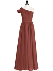 Une Epaule Robe Demoiselle d'honneur avec Ceinture terracotta Grande Taille