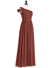 Une Epaule Robe Demoiselle d'honneur avec Ceinture terracotta Grande Taille