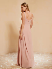 Robe de Demoiselle d'Honneur Sans Manches avec Volants Rose Poudré Grande Taille