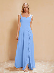 Robe de Demoiselle d'Honneur Sans Manches avec Volants Bleu Grande Taille
