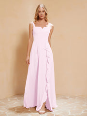 Robe de Demoiselle d'Honneur Sans Manches avec Volants Rose Pâle Grande Taille