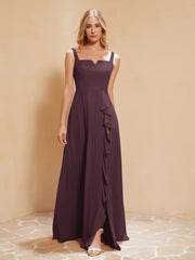 Robe de Demoiselle d'Honneur Sans Manches avec Volants Cabernet