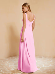 Robe de Demoiselle d'Honneur Sans Manches avec Volants Rose Bonbon Grande Taille