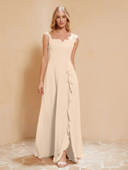 Robe de Demoiselle d'Honneur Sans Manches avec Volants Champagne Grande Taille