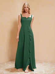 Robe de Demoiselle d'Honneur Sans Manches avec Volants Vert Foncé Grande Taille