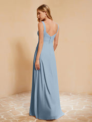 Robe de Demoiselle d'Honneur Sans Manches avec Volants Bleu Poudré Grande Taille