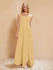 Robe de Demoiselle d'Honneur Sans Manches avec Volants Or