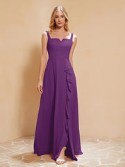 Robe de Demoiselle d'Honneur Sans Manches avec Volants Raisin