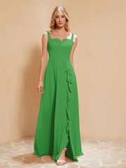 Robe de Demoiselle d'Honneur Sans Manches avec Volants Vert Grande Taille