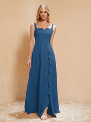 Robe de Demoiselle d'Honneur Sans Manches avec Volants Bleu Encre Grande Taille