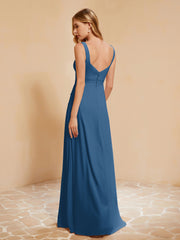 Robe de Demoiselle d'Honneur Sans Manches avec Volants Bleu Encre Grande Taille